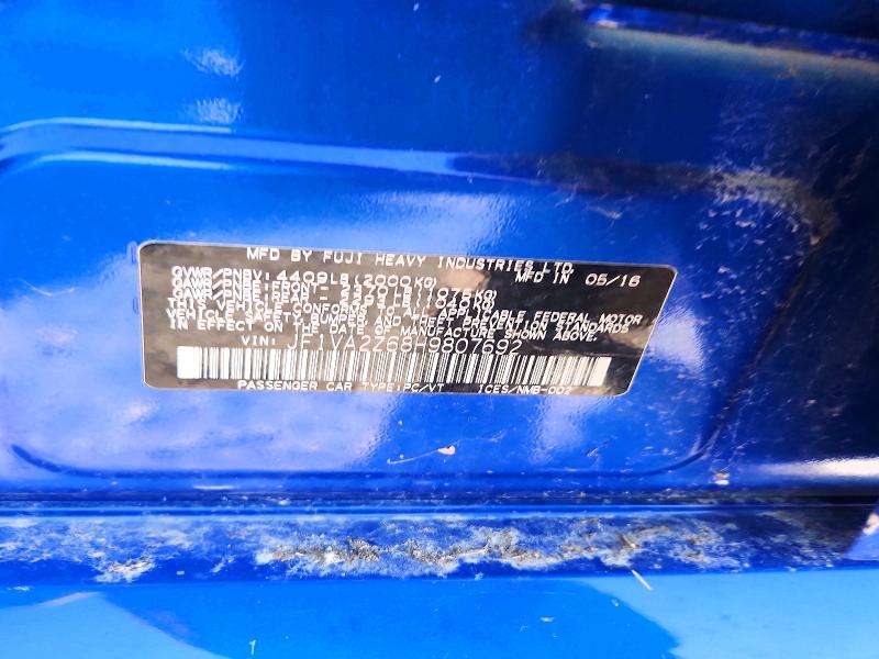 68553106 :رقم المزاد ، JF1VA2Z68H9807692 vin ، 2017 Subaru Wrx مزاد بيع