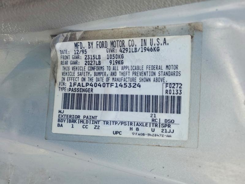 Auction sale of the 1996 Ford Mustang, vin: 1FALP4040TF145324        , lot number: 69077386