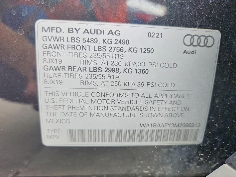 Aukcja sprzedaży 2021 Audi Q5, vin: WA1BAAFY3M2066913, numer aukcji: 66987156