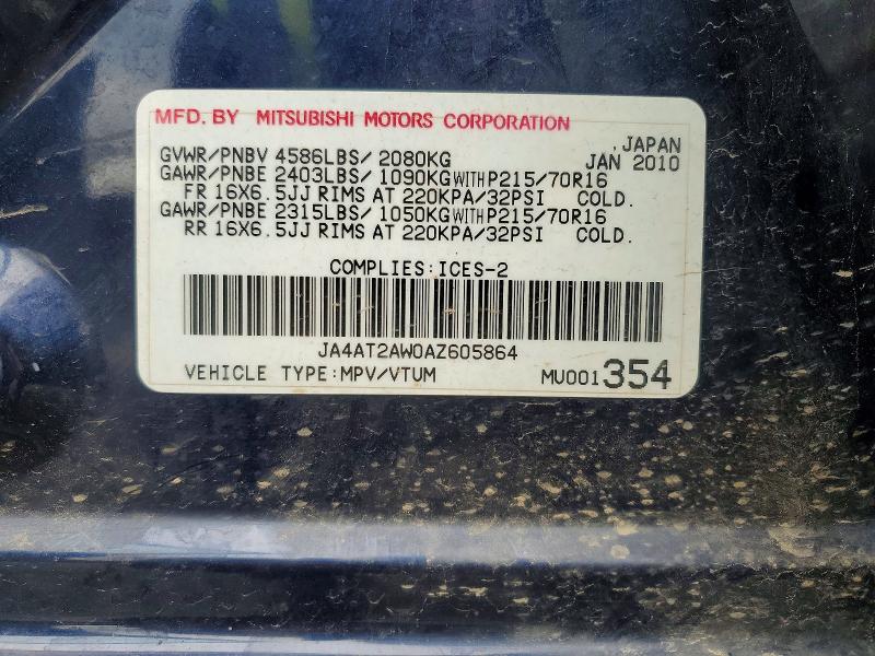 Aukcja sprzedaży 2010 Mitsubishi Outlander, vin: JA4AT2AW0AZ605864, numer aukcji: 68035596