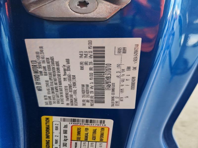 2020 Ford Mustang მანქანა იყიდება აუქციონზე, vin: 1FA6P8TH8L5170710, აუქციონის ნომერი: 68357056