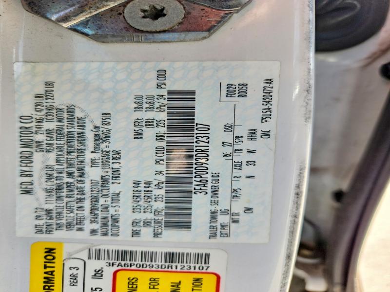 70264276 :رقم المزاد ، 3FA6P0D93DR123107 vin ، 2013 Ford Fusion مزاد بيع