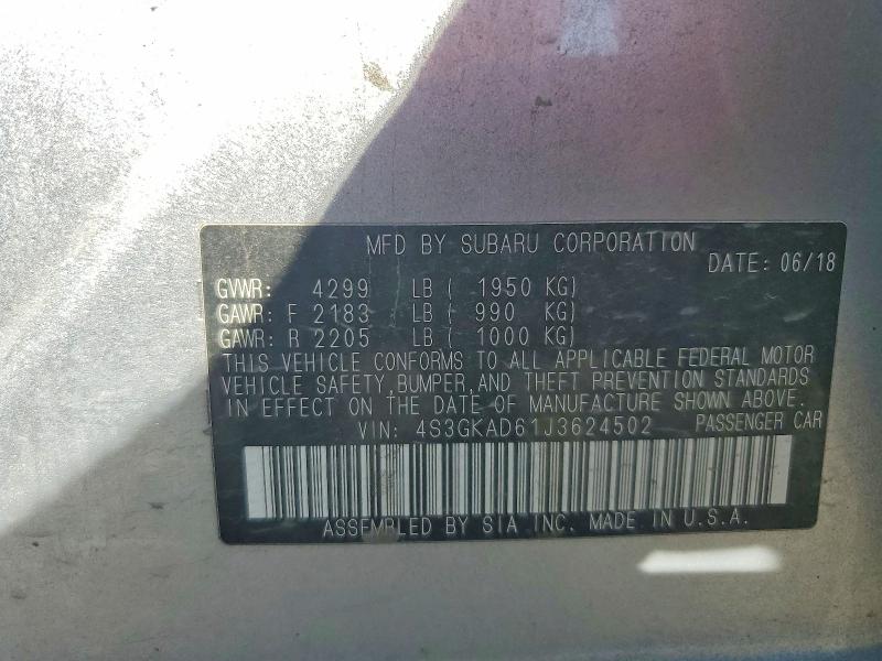 2018 Subaru Impreza მანქანა იყიდება აუქციონზე, vin: 4S3GKAD61J3624502, აუქციონის ნომერი: 69751656
