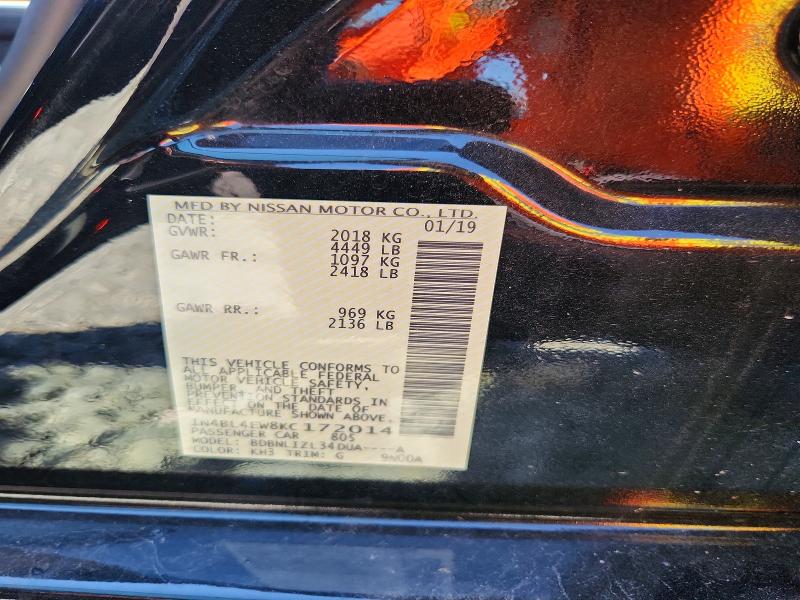 70325106 :رقم المزاد ، 1N4BL4EW8KC172014 vin ، 2019 Nissan Altima مزاد بيع