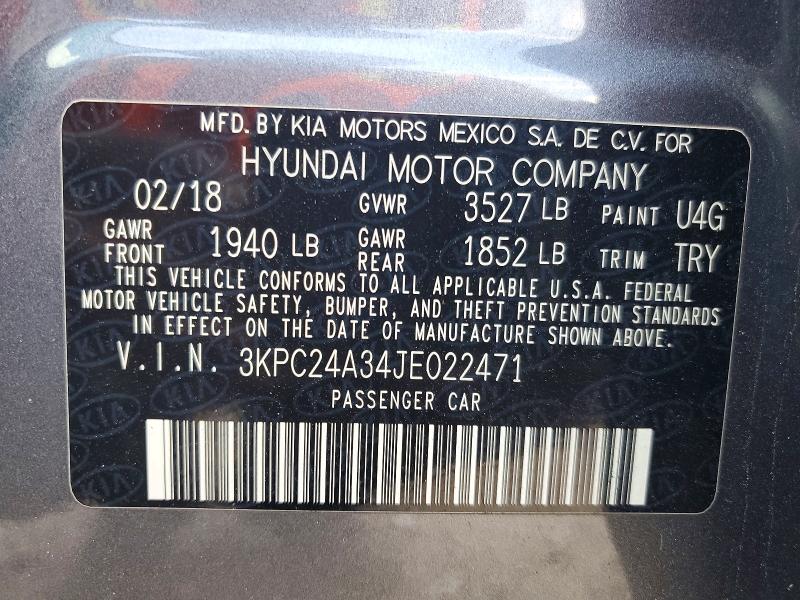 Aukcja sprzedaży 2018 Hyundai Accent, vin: 3KPC24A34JE022471, numer aukcji: 67138596