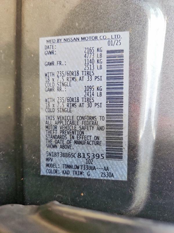 Продажа на аукционе авто 2025 Nissan Rogue, vin: 5N1BT3BB6SC815395, номер лота: 69921746