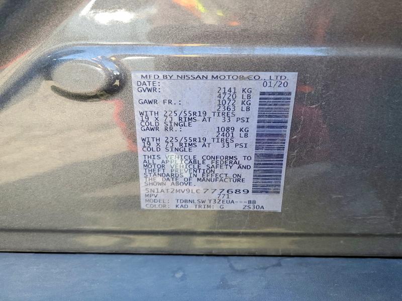 Продаж на аукціоні авто 2020 Nissan Rogue, vin: 5N1AT2MV9LC777689, номер лоту: 68896256