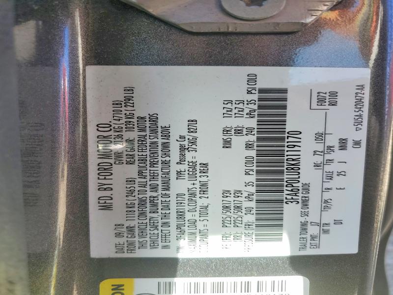 Aukcja sprzedaży 2019 Ford Fusion, vin: 3FA6P0LU8KR119170, numer aukcji: 67999576