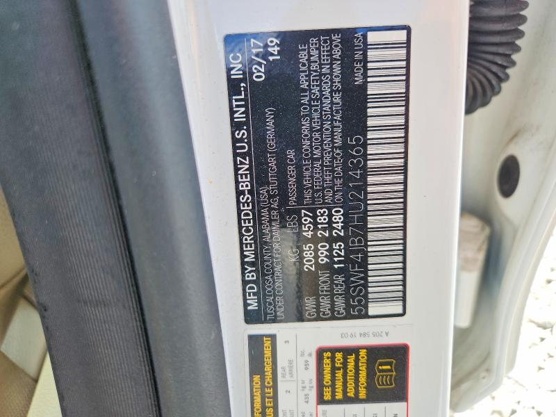 67455036 :رقم المزاد ، 55SWF4JB7HU214365 vin ، 2017 Mercedes-benz C مزاد بيع