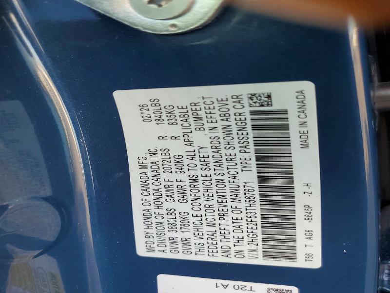 Продаж на аукціоні авто 2026 Honda Civic, vin: 2HGFE2F53TH567671, номер лоту: 67359356