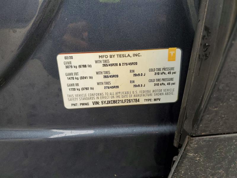 67529516 :رقم المزاد ، 5YJXCBE21LF261784 vin ، 2020 Tesla Model X مزاد بيع