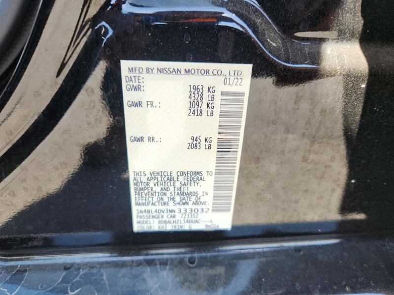 2022 Nissan Altima მანქანა იყიდება აუქციონზე, vin: 1N4BL4DV3NN333032, აუქციონის ნომერი: 69153886