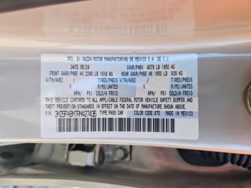 Aukcja sprzedaży 2024 Mazda 3, vin: 3MZBPABM7RM427435, numer aukcji: 67862526
