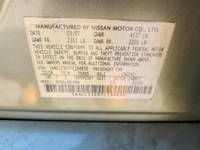Продаж на аукціоні авто 2007 Nissan Altima Hybrid, vin: 1N4CL21E97C194830, номер лоту: 70694566