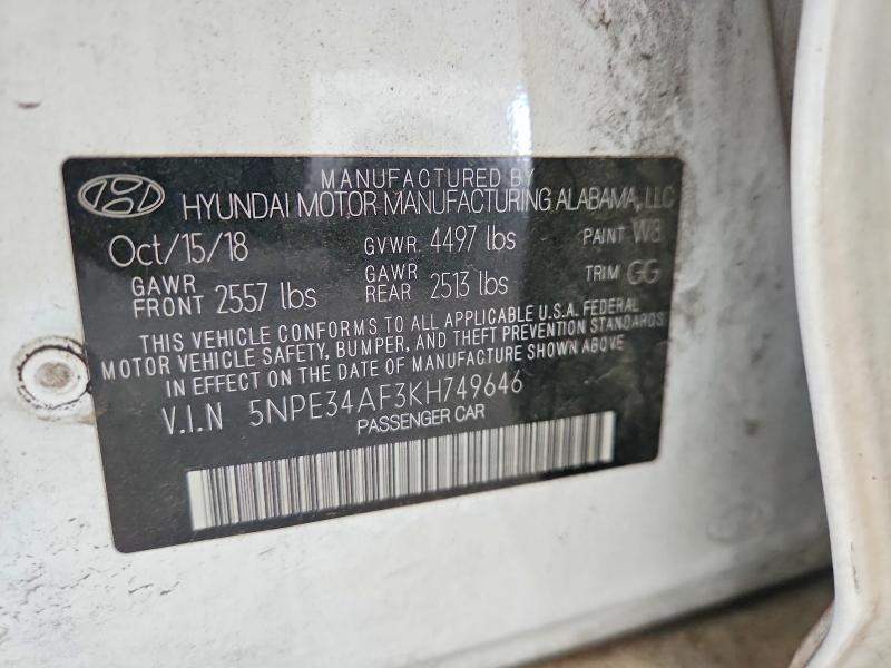 69037696 :رقم المزاد ، 5NPE34AF3KH749646 vin ، 2019 Hyundai Sonata مزاد بيع