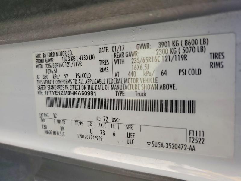 2017 Ford Transit მანქანა იყიდება აუქციონზე, vin: 1FTYE1ZM8HKA60981, აუქციონის ნომერი: 67377766