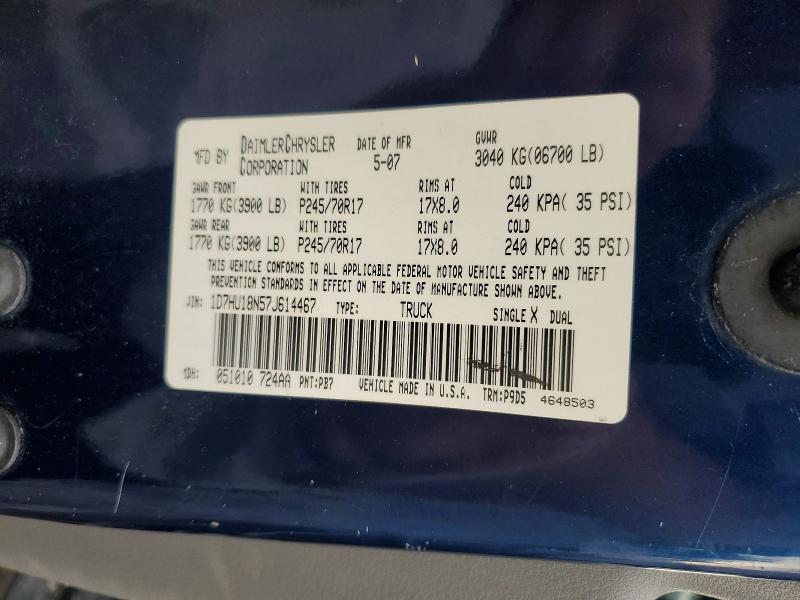 2007 Dodge Ram 1500 მანქანა იყიდება აუქციონზე, vin: 1D7HU18N57J614467, აუქციონის ნომერი: 69736676