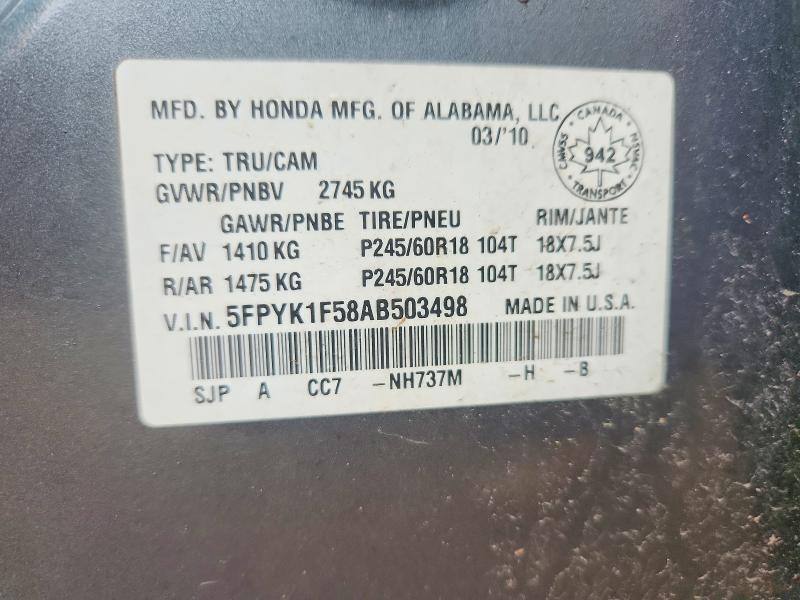 Aukcja sprzedaży 2010 Honda Ridgeline, vin: 5FPYK1F58AB503498, numer aukcji: 68256606