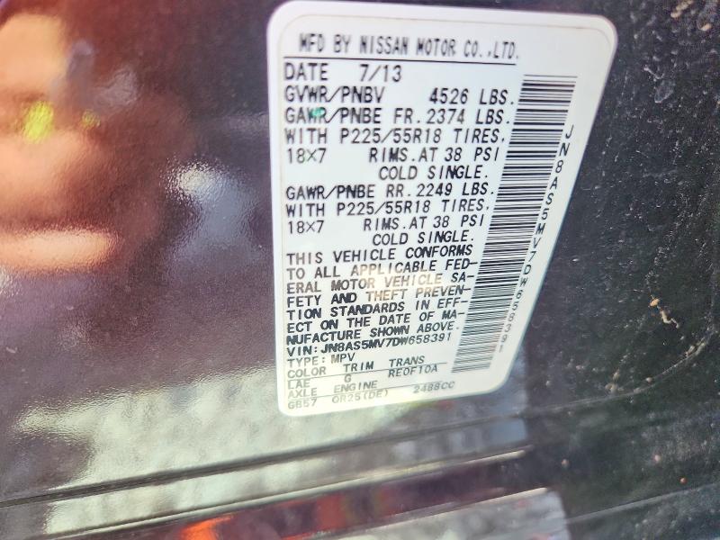 68516156 :رقم المزاد ، JN8AS5MV7DW658391 vin ، 2013 Nissan Rogue مزاد بيع