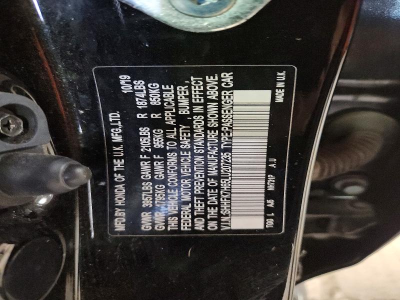 69147436 :رقم المزاد ، SHHFK7H65LU207235 vin ، 2020 Honda Civic مزاد بيع