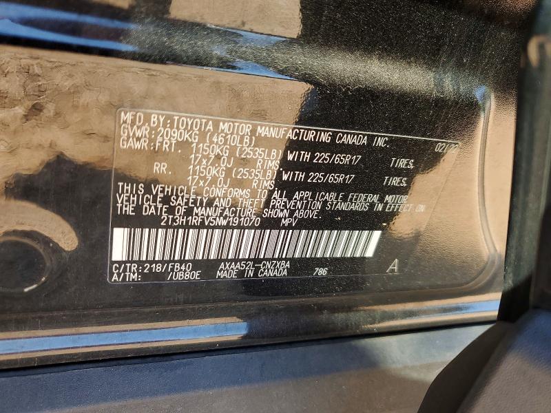 67012846 :رقم المزاد ، 2T3H1RFV5NW191070 vin ، 2022 Toyota Rav4 مزاد بيع