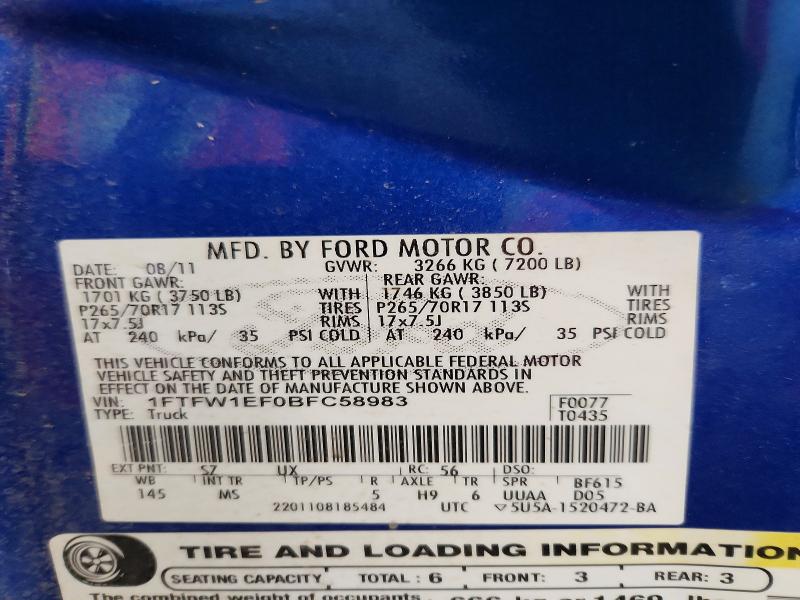 Auction sale of the 2011 Ford F150, vin: 1FTFW1EF0BFC58983, lot number: 67300556