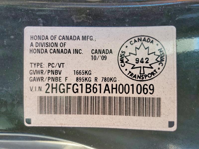 Aukcja sprzedaży 2010 Honda Civic, vin: 2HGFG1B61AH001069, numer aukcji: 69846056