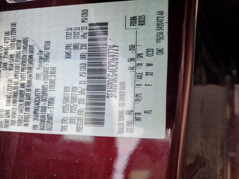 Aukcja sprzedaży 2012 Ford Fusion, vin: 3FAHP0CG4CR269779, numer aukcji: 69547346