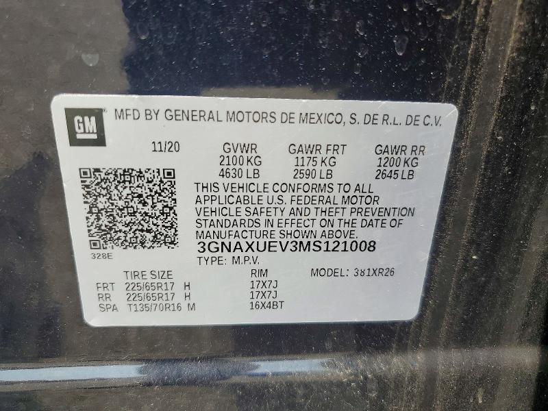 Продажа на аукционе авто 2021 Chevrolet Equinox, vin: 3GNAXUEV3MS121008, номер лота: 68038166