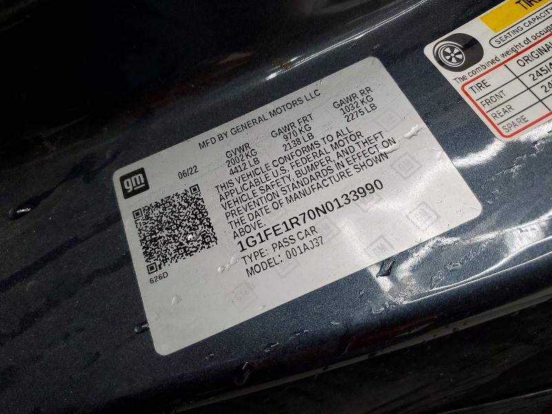 70021986 :رقم المزاد ، 1G1FE1R70N0133990 vin ، 2022 Chevrolet Camaro مزاد بيع