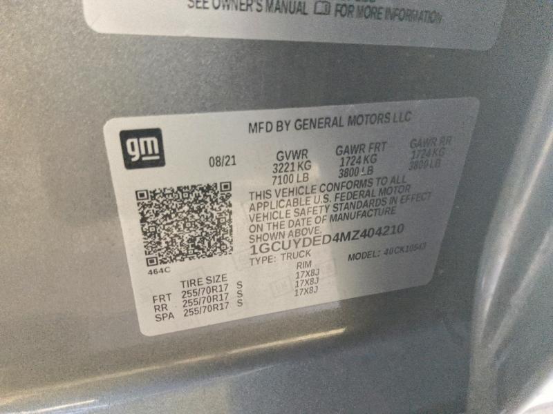 70476166 :رقم المزاد ، 1GCUYDED4MZ404210 vin ، 2021 Chevrolet Silverado مزاد بيع