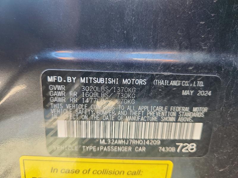 Aukcja sprzedaży 2024 Mitsubishi Mirage, vin: ML32AWHJ7RH014209, numer aukcji: 67131996