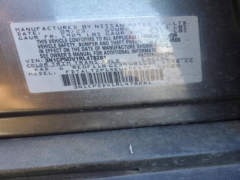 69615706 :رقم المزاد ، 3N1CP5DV1RL478281 vin ، 2024 Nissan Kicks مزاد بيع