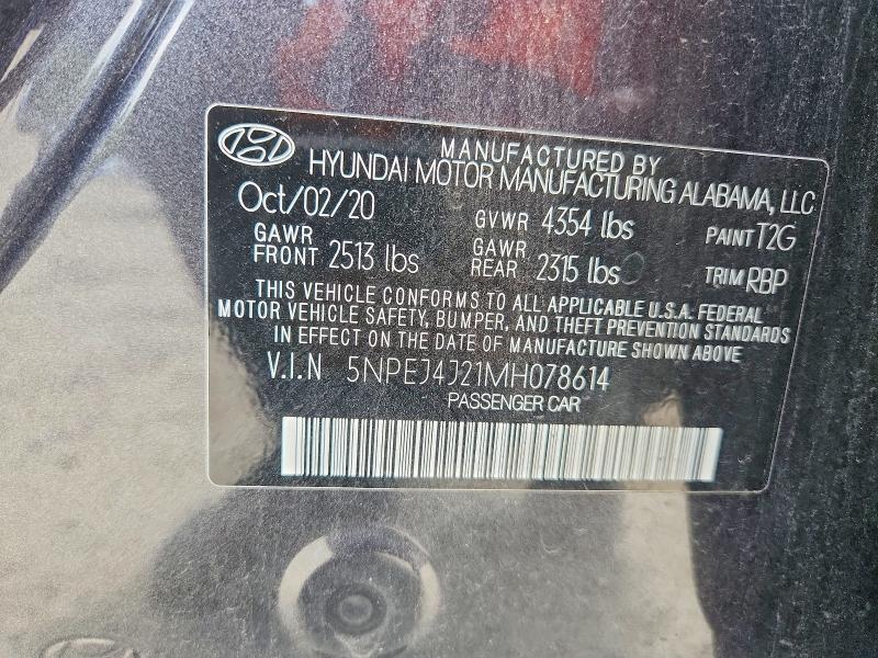 Aukcja sprzedaży 2021 Hyundai Sonata, vin: 5NPEJ4J21MH078614, numer aukcji: 64908716