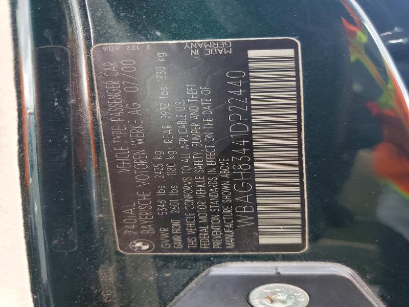 69371316 :رقم المزاد ، WBAGH83441DP22440 vin ، 2001 Bmw 740 مزاد بيع
