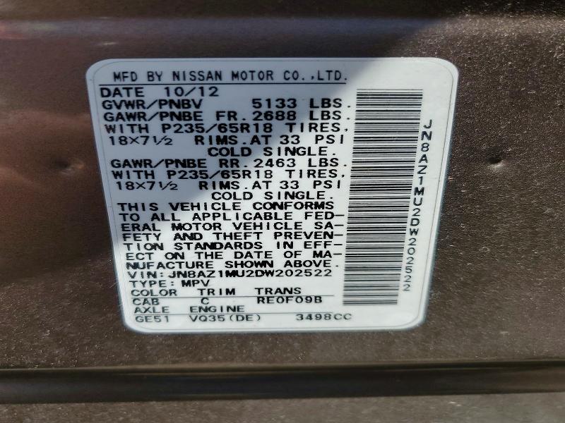 Aukcja sprzedaży 2013 Nissan Murano, vin: JN8AZ1MU2DW202522, numer aukcji: 69419676