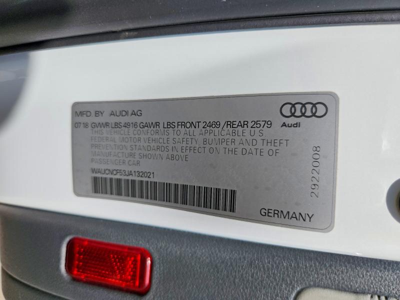 2018 Audi A5 მანქანა იყიდება აუქციონზე, vin: WAUCNCF53JA132021, აუქციონის ნომერი: 66653506