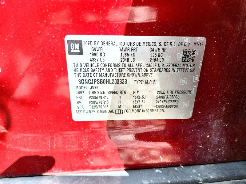 Продажа на аукционе авто 2017 Chevrolet Trax, vin: 3GNCJPSB0HL203333, номер лота: 70075246