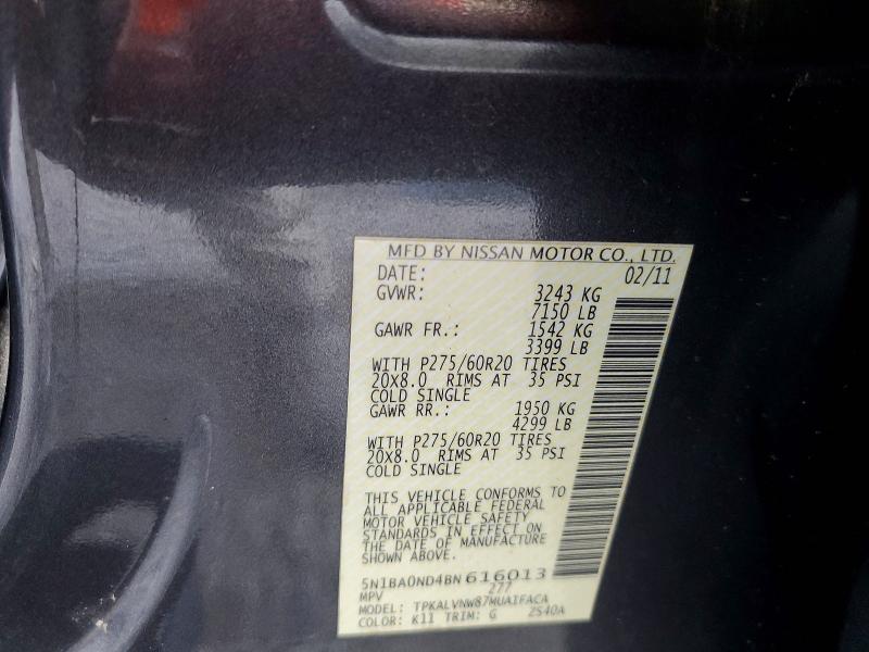 Aukcja sprzedaży 2011 Nissan Armada, vin: 5N1BA0ND4BN616013, numer aukcji: 67425366