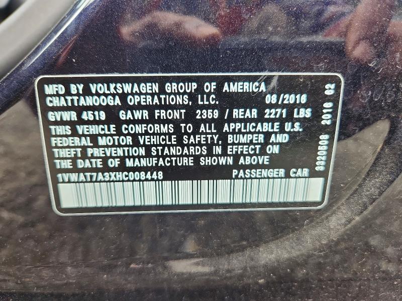 Продажа на аукционе авто 2017 Volkswagen Passat, vin: 1VWAT7A3XHC008448, номер лота: 69997536