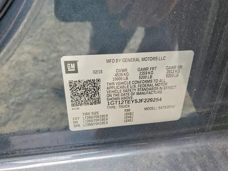 2018 Gmc Sierra მანქანა იყიდება აუქციონზე, vin: 1GT12TEY5JF229254        , აუქციონის ნომერი: 68951666