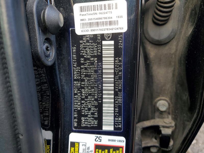 69927576 :رقم المزاد ، 4T1G11AK7LU336254 vin ، 2020 Toyota Camry مزاد بيع