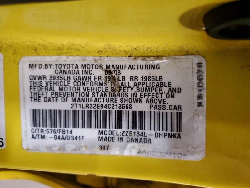 2004 Toyota Matrix მანქანა იყიდება აუქციონზე, vin: 2T1LR32E94C213568, აუქციონის ნომერი: 70545886