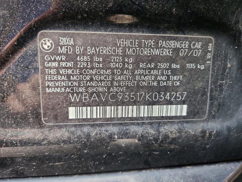 68874816 :رقم المزاد ، WBAVC93517K034257 vin ، 2007 Bmw 328 مزاد بيع