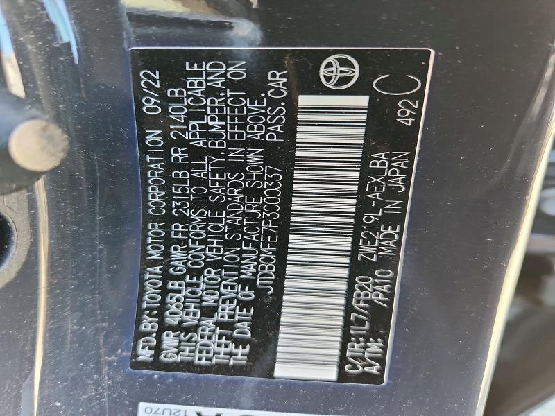 2023 Toyota Corolla Hybrid მანქანა იყიდება აუქციონზე, vin: JTDBCMFE7P3000337, აუქციონის ნომერი: 70559596
