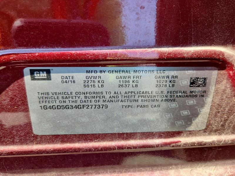 2016 Buick Lacrosse მანქანა იყიდება აუქციონზე, vin: 1G4GD5G34GF277379, აუქციონის ნომერი: 70420446