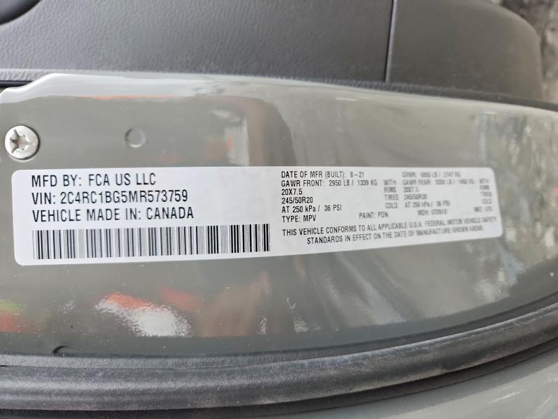 2021 Chrysler Pacifica მანქანა იყიდება აუქციონზე, vin: 2C4RC1BG5MR573759, აუქციონის ნომერი: 69348346