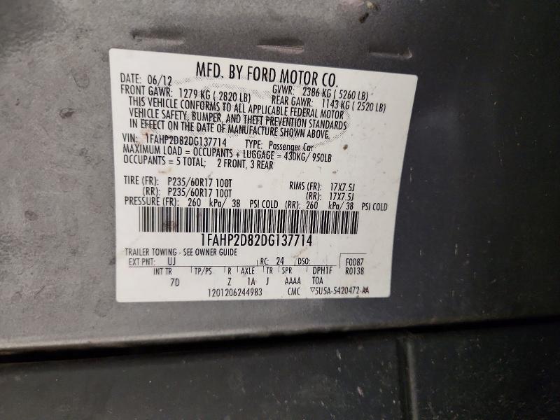 69940776 :رقم المزاد ، 1FAHP2D82DG137714 vin ، 2013 Ford Taurus مزاد بيع