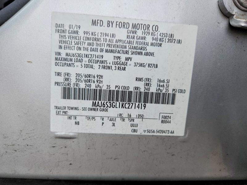 Продажа на аукционе авто 2019 Ford Ecosport, vin: MAJ6S3GL1KC271419, номер лота: 70042826