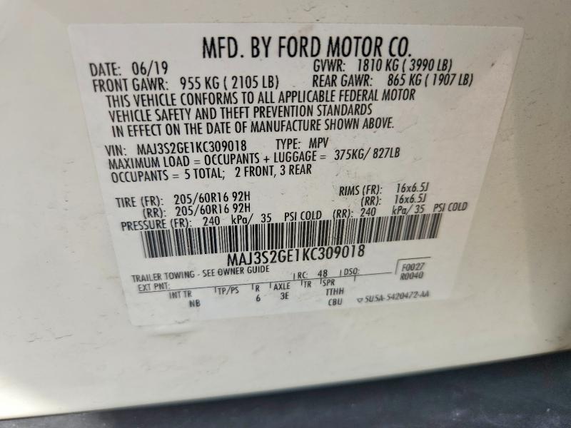 Продаж на аукціоні авто 2019 Ford Ecosport, vin: MAJ3S2GE1KC309018, номер лоту: 68016136